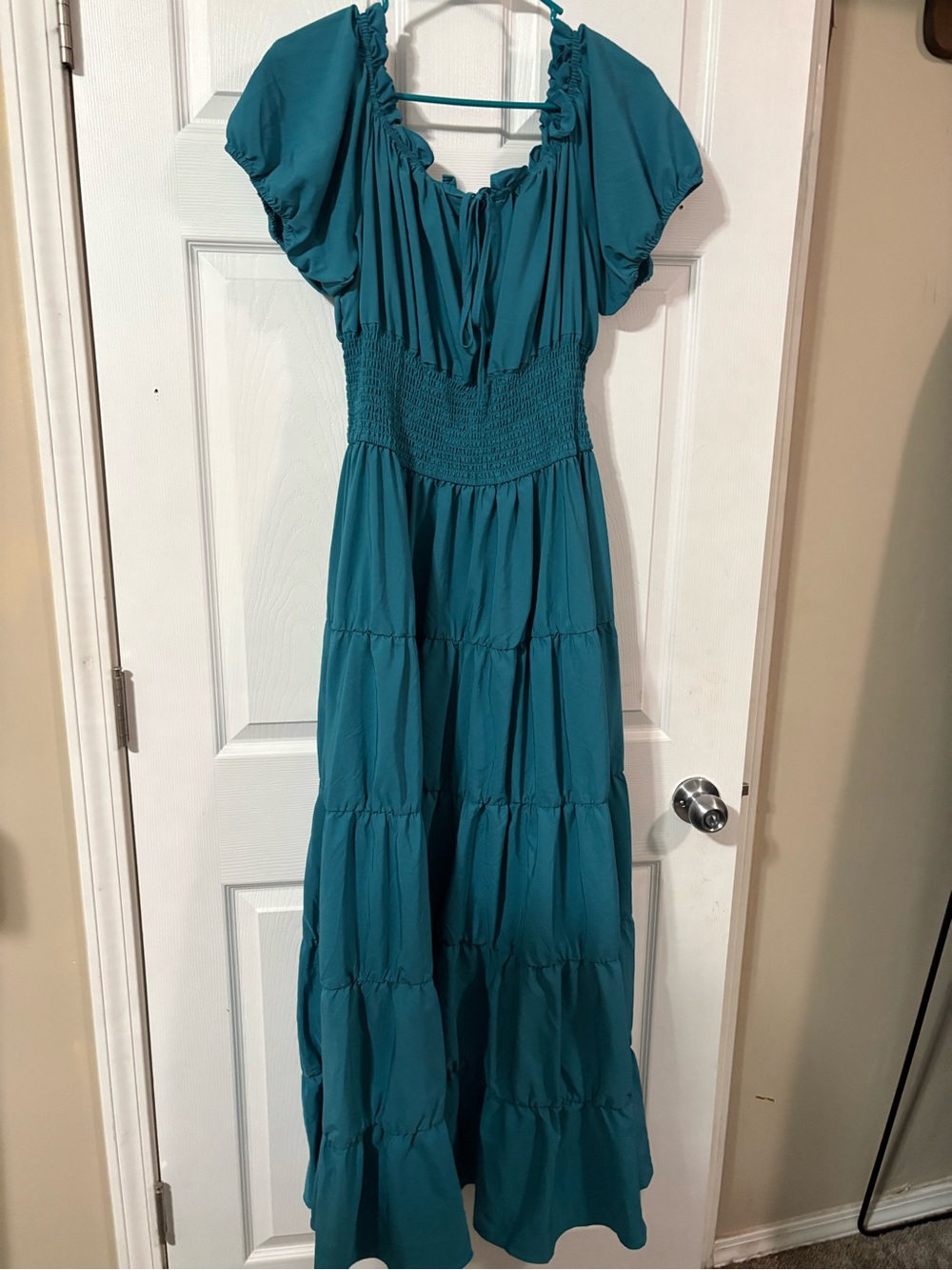 Teal Smocked Waist Tiered Maxi Dress - Women